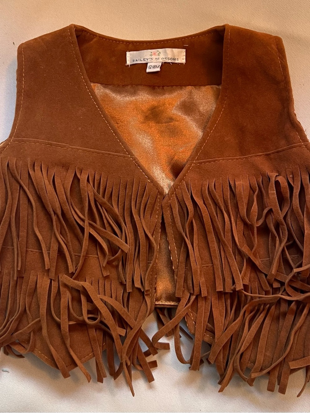 Bailey's Blossoms Faux Suede Fringe Vest Brown 12-18M
